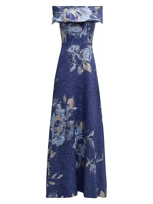 Teri Jon by Rickie Freeman Women's Floral Off-The-Shoulder Gown - Blue Multi