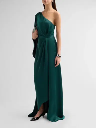 Ramy Brook Women's Opal One-Shoulder A-Line Gown - Deep Emerald - Size 14 | Thumbnail 4