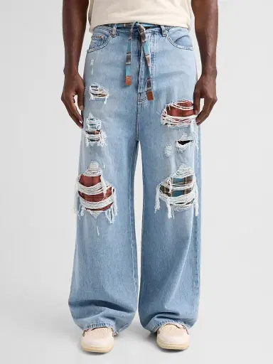AMIRI Men's Flannel Repair Baggy Jeans | Thumbnail 4 AMIRI Men's Flannel Repair Baggy Jeans | Thumbnail 4