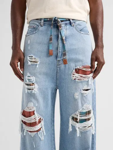 AMIRI Men's Flannel Repair Baggy Jeans | Thumbnail 5 AMIRI Men's Flannel Repair Baggy Jeans | Thumbnail 5