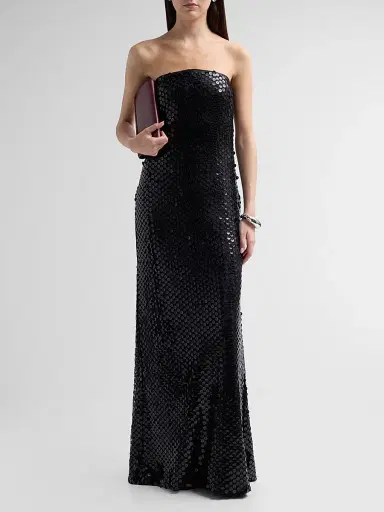 Ramy Brook Women's Angel Sequined Strapless Gown - Black Mesh - Size 14 | Thumbnail 2