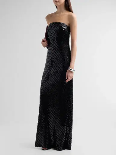 Ramy Brook Women's Angel Sequined Strapless Gown - Black Mesh - Size 14 | Thumbnail 4