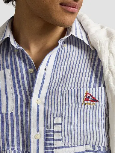 Polo Ralph Lauren Men's Patchwork Stripe Linen Button-Front Shirt - Newport Stripe Piecing | Thumbnail 5