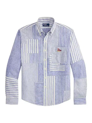 Polo Ralph Lauren Men's Patchwork Stripe Linen Button-Front Shirt - Newport Stripe Piecing | Thumbnail 1