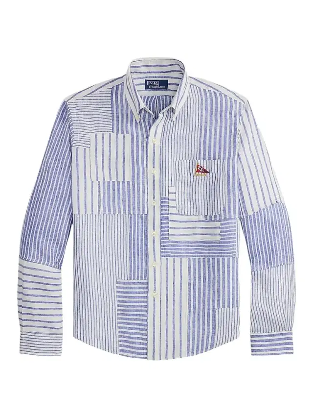 Polo Ralph Lauren Men's Patchwork Stripe Linen Button-Front Shirt - Newport Stripe Piecing