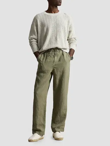 Polo Ralph Lauren Men's Linen Rib-Knit Crewneck Sweater - Stone Pebble | Thumbnail 2 Polo Ralph Lauren Men's Linen Rib-Knit Crewneck Sweater - Stone Pebble | Thumbnail 2