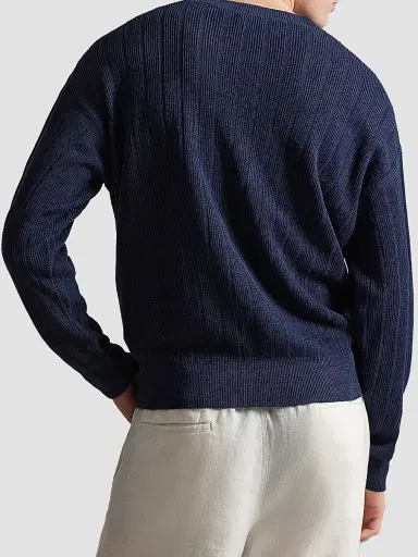 Polo Ralph Lauren Men's Linen Rib-Knit Crewneck Sweater - Newport Navy - Size XXL | Thumbnail 3 Polo Ralph Lauren Men's Linen Rib-Knit Crewneck Sweater - Newport Navy - Size XXL | Thumbnail 3