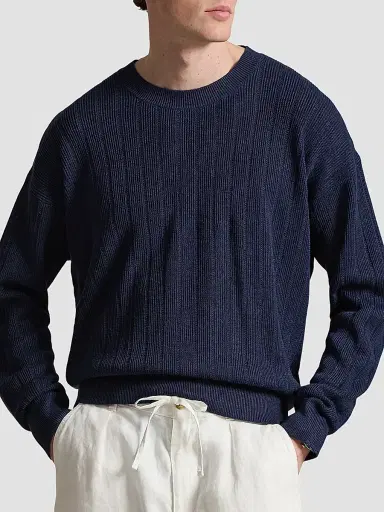 Polo Ralph Lauren Men's Linen Rib-Knit Crewneck Sweater - Newport Navy - Size XXL | Thumbnail 4 Polo Ralph Lauren Men's Linen Rib-Knit Crewneck Sweater - Newport Navy - Size XXL | Thumbnail 4
