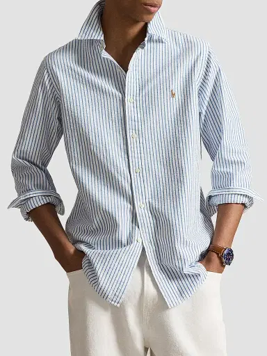 Polo Ralph Lauren Men's Seersucker Oxford Shirt - White Blue - Size XXL | Thumbnail 4