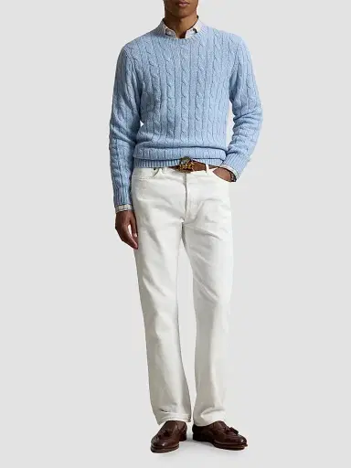 Polo Ralph Lauren Men's Cashmere Cable-Knit Crewneck Sweater - Adventurine Blue Heather - Size XXL | Thumbnail 2 Polo Ralph Lauren Men's Cashmere Cable-Knit Crewneck Sweater - Adventurine Blue Heather - Size XXL | Thumbnail 2