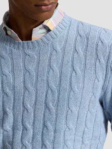 Polo Ralph Lauren Men's Cashmere Cable-Knit Crewneck Sweater - Adventurine Blue Heather - Size XXL | Thumbnail 5 Polo Ralph Lauren Men's Cashmere Cable-Knit Crewneck Sweater - Adventurine Blue Heather - Size XXL | Thumbnail 5
