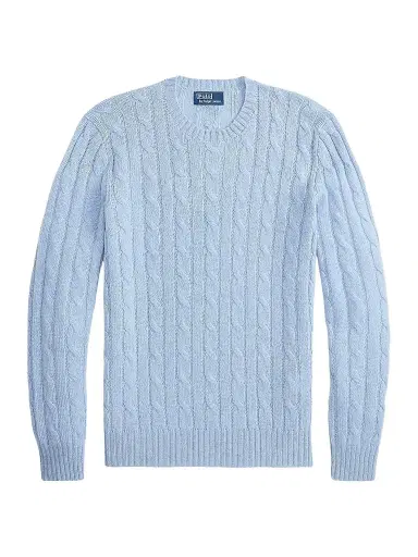 Polo Ralph Lauren Men's Cashmere Cable-Knit Crewneck Sweater - Adventurine Blue Heather - Size XXL | Thumbnail 1 Polo Ralph Lauren Men's Cashmere Cable-Knit Crewneck Sweater - Adventurine Blue Heather - Size XXL | Thumbnail 1