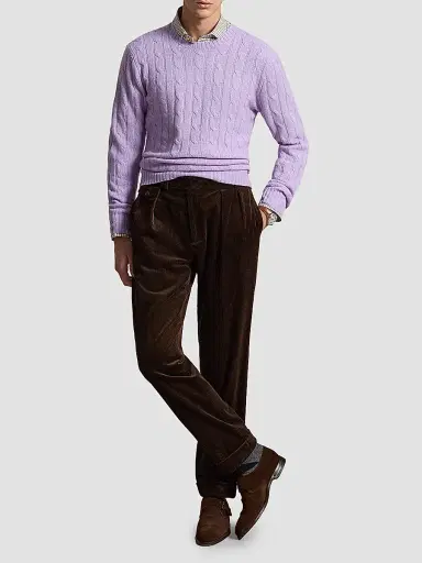 Polo Ralph Lauren Men's Cashmere Cable-Knit Crewneck Sweater - Tanzanite Purple | Thumbnail 2
