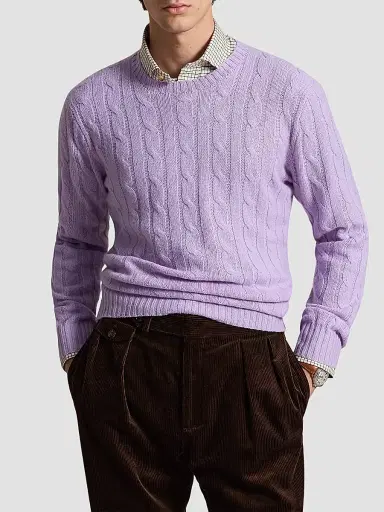 Polo Ralph Lauren Men's Cashmere Cable-Knit Crewneck Sweater - Tanzanite Purple | Thumbnail 4