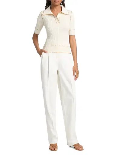Prabal Gurung Women's Whipstitch Rib-Knit Polo Top - Off White | Thumbnail 2 Prabal Gurung Women's Whipstitch Rib-Knit Polo Top - Off White | Thumbnail 2
