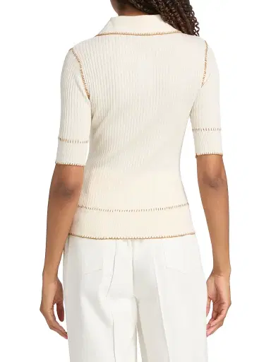 Prabal Gurung Women's Whipstitch Rib-Knit Polo Top - Off White | Thumbnail 5 Prabal Gurung Women's Whipstitch Rib-Knit Polo Top - Off White | Thumbnail 5