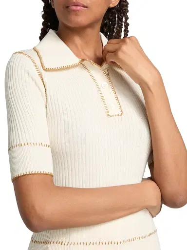 Prabal Gurung Women's Whipstitch Rib-Knit Polo Top - Off White | Thumbnail 6 Prabal Gurung Women's Whipstitch Rib-Knit Polo Top - Off White | Thumbnail 6