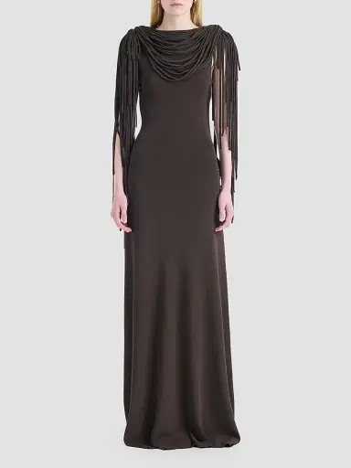 Altuzarra Women's Chaney Drape Fringe Maxi Dress - Fudge - Size Large | Thumbnail 2 Altuzarra Women's Chaney Drape Fringe Maxi Dress - Fudge - Size Large | Thumbnail 2