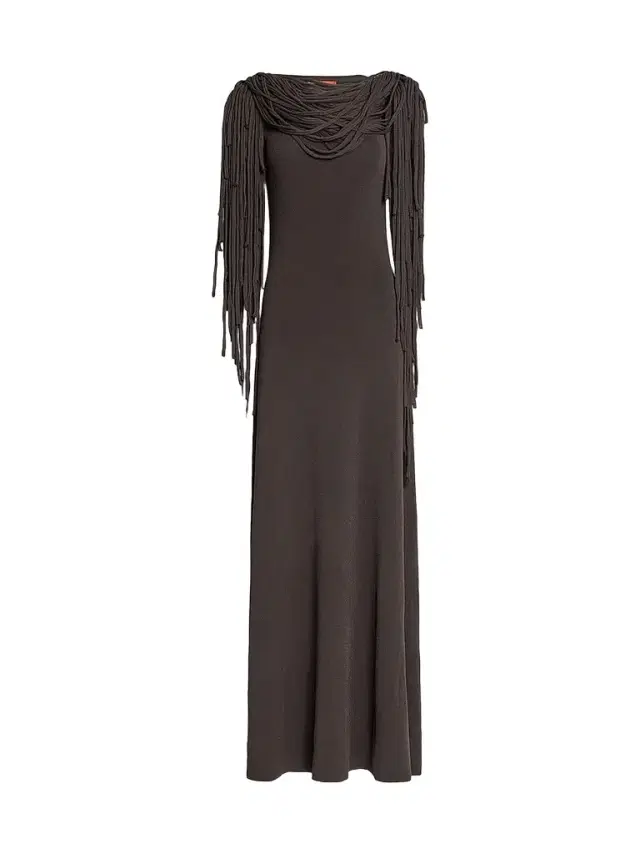 Altuzarra Women's Chaney Drape Fringe Maxi Dress - Fudge