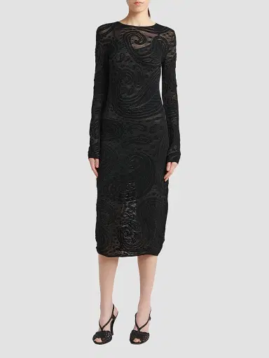 Etro Women's Paisley Mesh Sheath Midi Dress - Black | Thumbnail 2 Etro Women's Paisley Mesh Sheath Midi Dress - Black | Thumbnail 2