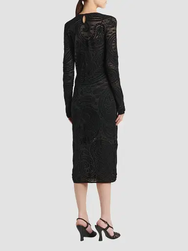 Etro Women's Paisley Mesh Sheath Midi Dress - Black | Thumbnail 3 Etro Women's Paisley Mesh Sheath Midi Dress - Black | Thumbnail 3
