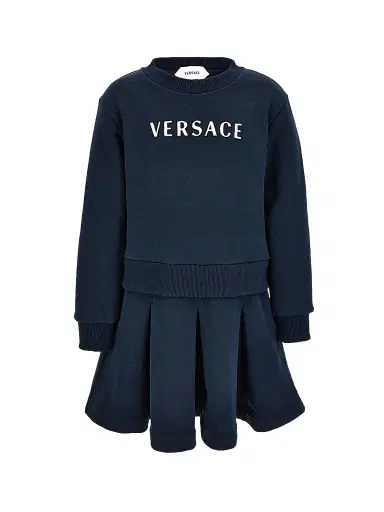 Versace Little Girl's & Girl's Embroidered Logo Dress - Dark Navy | Thumbnail 1 Versace Little Girl's & Girl's Embroidered Logo Dress - Dark Navy | Thumbnail 1