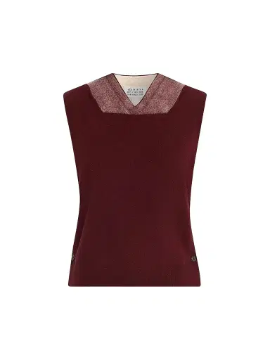 Maison Margiela Women's Fuse Wool Knit Top - Bordeaux Ecru | Thumbnail 1 Maison Margiela Women's Fuse Wool Knit Top - Bordeaux Ecru | Thumbnail 1
