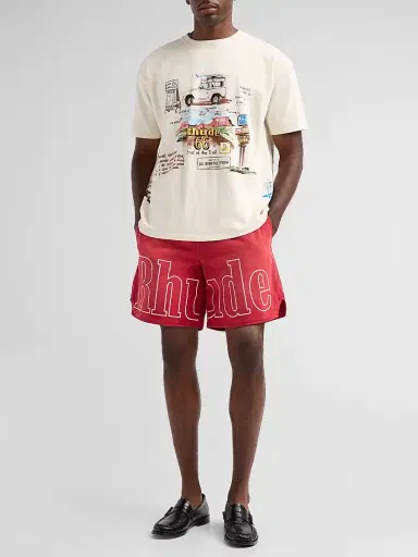 Rhude Men's Washed Logo Track Shorts - Washed Red White - Size XXL | Thumbnail 2