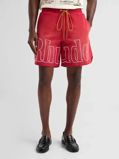 Rhude Men's Washed Logo Track Shorts - Washed Red White - Size XXL | Thumbnail 4