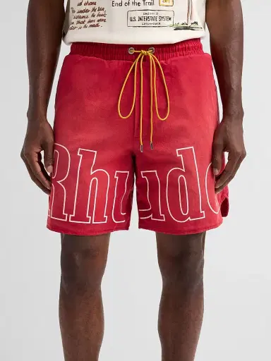 Rhude Men's Washed Logo Track Shorts - Washed Red White - Size XXL | Thumbnail 5
