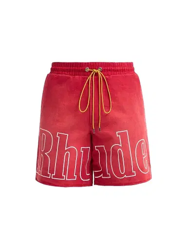 Rhude Men's Washed Logo Track Shorts - Washed Red White - Size XXL | Thumbnail 1
