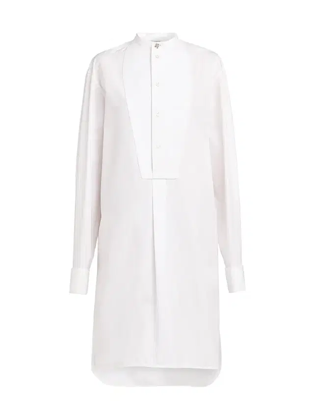 Bottega Veneta Women's Tuxedo-Bib Cotton Poplin Shirtdress - White