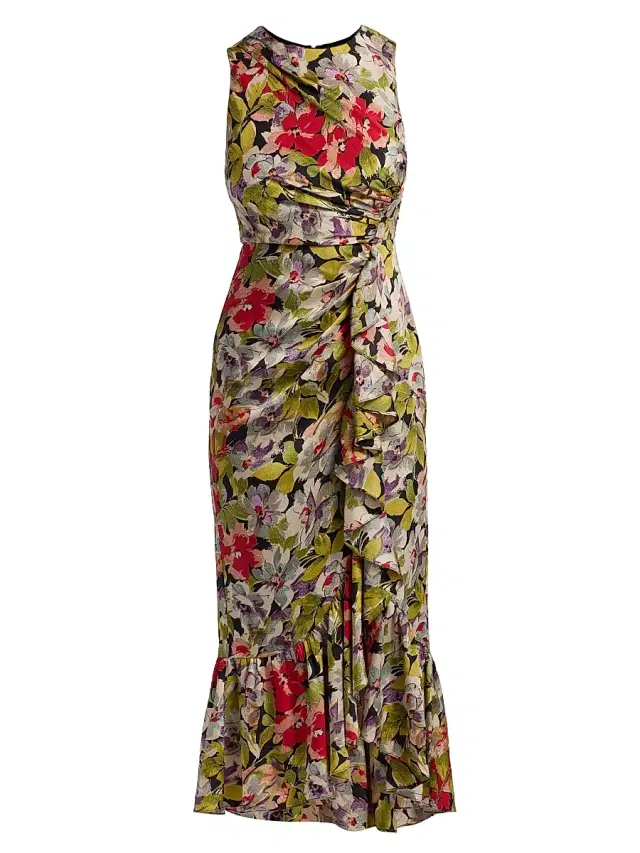 Cinq à Sept Women's Canyon Bloom Elvira Printed Silk Midi-Dress - Black Multi
