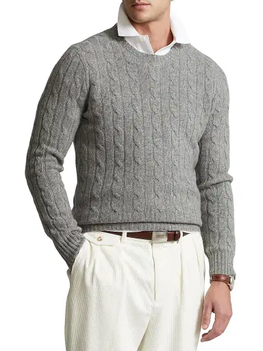 Polo Ralph Lauren Men's Cashmere Cable-Knit Sweater - Grey - Size XXL | Thumbnail 3
