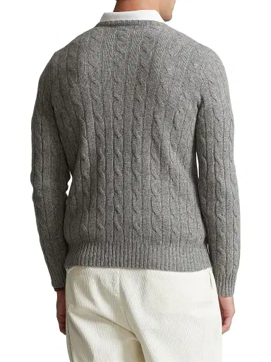 Polo Ralph Lauren Men's Cashmere Cable-Knit Sweater - Grey - Size XXL | Thumbnail 4