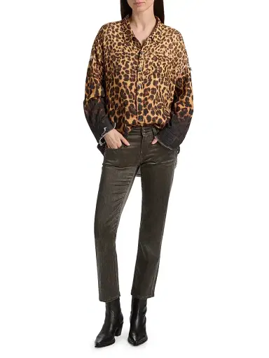 R13 Women's Leopard-Print Cotton Shirt - Dipped Brown Leopard - Size XXS | Thumbnail 2 R13 Women's Leopard-Print Cotton Shirt - Dipped Brown Leopard - Size XXS | Thumbnail 2