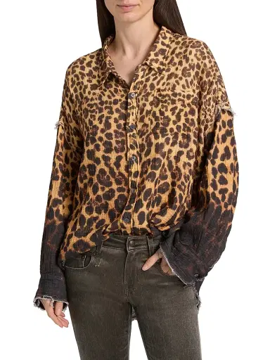 R13 Women's Leopard-Print Cotton Shirt - Dipped Brown Leopard - Size XXS | Thumbnail 3 R13 Women's Leopard-Print Cotton Shirt - Dipped Brown Leopard - Size XXS | Thumbnail 3