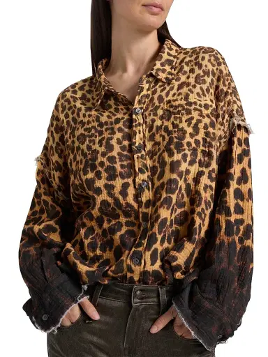 R13 Women's Leopard-Print Cotton Shirt - Dipped Brown Leopard - Size XXS | Thumbnail 6 R13 Women's Leopard-Print Cotton Shirt - Dipped Brown Leopard - Size XXS | Thumbnail 6