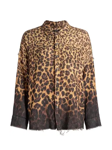 R13 Women's Leopard-Print Cotton Shirt - Dipped Brown Leopard - Size XXS | Thumbnail 1 R13 Women's Leopard-Print Cotton Shirt - Dipped Brown Leopard - Size XXS | Thumbnail 1