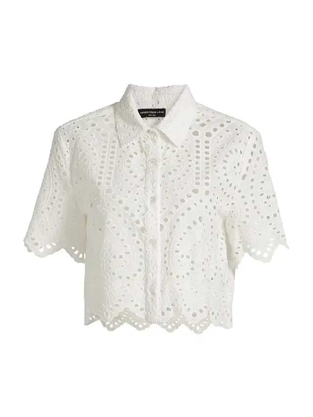 Generation Love Women's Dubois Cotton Eyelet Cropped Shirt - White