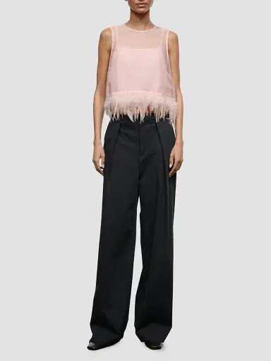 Staud Women's Avi Silk Feather-Trim Top - Sandrose - Size XL | Thumbnail 2