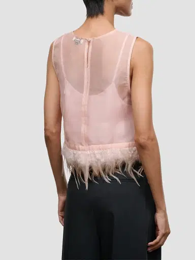 Staud Women's Avi Silk Feather-Trim Top - Sandrose - Size XL | Thumbnail 3