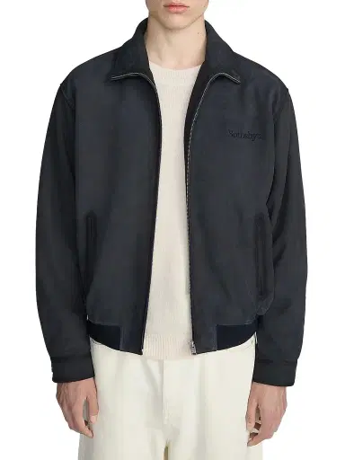 Frame Men's x Sotheby's Suede Zip-Up Bomber Jacket - Navy Washed - Size XL | Thumbnail 1 Frame Men's x Sotheby's Suede Zip-Up Bomber Jacket - Navy Washed - Size XL | Thumbnail 1