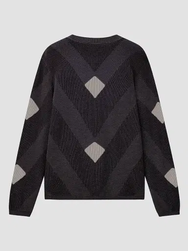 Emporio Armani Men's Cotton Chevron Jacquard Crewneck Sweater - Solid Pastel Blue | Thumbnail 2