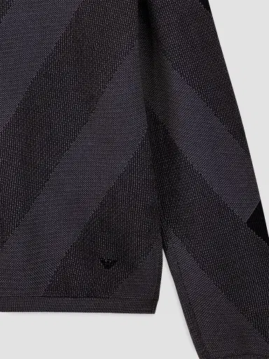 Emporio Armani Men's Cotton Chevron Jacquard Crewneck Sweater - Solid Pastel Blue | Thumbnail 3