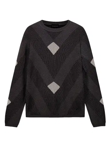 Emporio Armani Men's Cotton Chevron Jacquard Crewneck Sweater - Solid Pastel Blue | Thumbnail 1