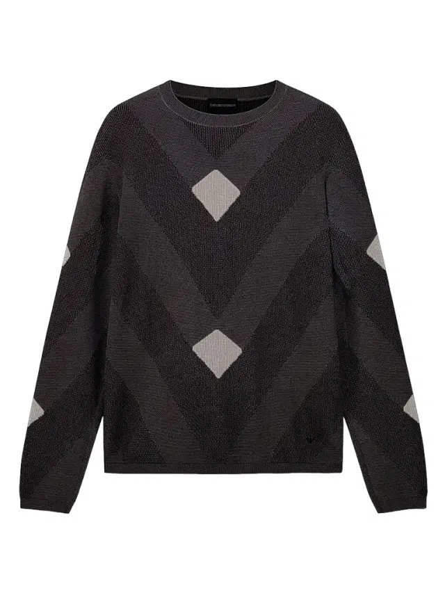 Emporio Armani Men's Cotton Chevron Jacquard Crewneck Sweater - Solid Pastel Blue