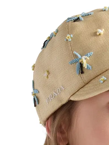 Prada Women's Embroidered Cap - Beige Khaki - Size Small | Thumbnail 2