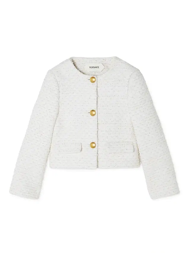 Versace Little Girl's & Girl's Metallic Tweed Collarless Jacket - Cream