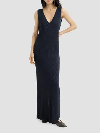 Brunello Cucinelli Women's Cotton Rib Knit Dress with Precious Strap - Blue - Size XXS | Thumbnail 2